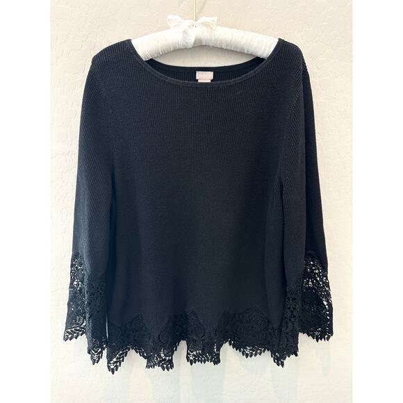 CHICO’S | Black Knit Sweater Lace Trim Hem & Sleeves | Size 3 XL - Picture 1 of 7